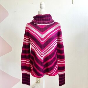 Vintage‎ 90s Gap Wool Stripe Sweater Women's Large Turtleneck Chunky Knit
